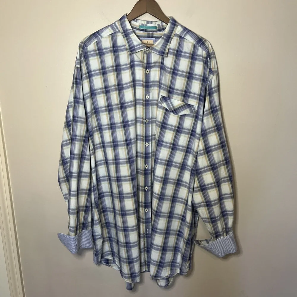 Tommy Bahama Jeans Dress Shirt 3XT Long Sleeve Button Down Cotton Blue Plaid‎